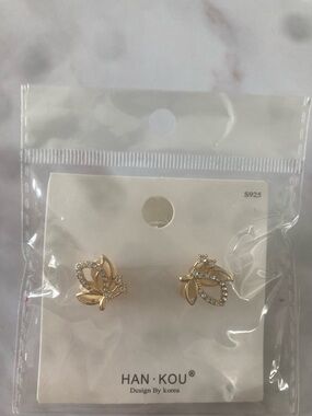 Gold Crystal Butterfly Stud Earrings - Gold